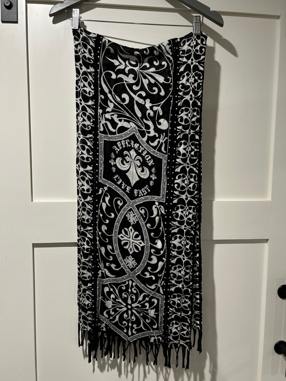 Affliction "Live Fast" Black and White Decorative Fringe Scarf